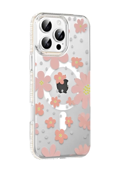 Apple iPhone  Uyumlu  16 Pro Max Floral Magsafe Kapak - Pembe