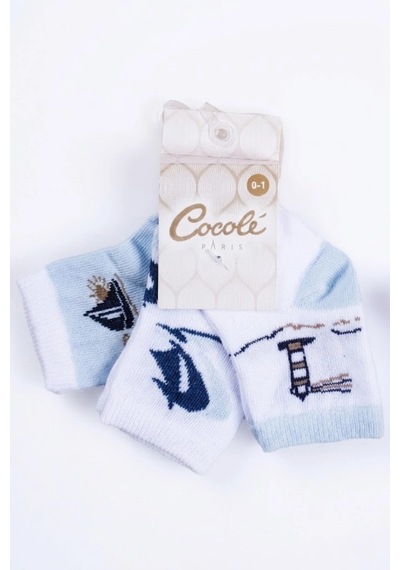 Cocole Socks Erkek Çocuk Soket Çorabı 3 Lü Set Pamuklu Marin & Deniz Desenli Çok Renkli