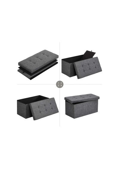Saklama Alanlı Oturma Bankı, Oturma Sandığı, Tabure, Saklama Kutusu, Ayak Koyma Yeri, Katlanabilir, 300 Kg'a Kadar Taşıyabilir, 80 L, 76 X 38 X 38 Cm, Suni Keten, Koyu Gri, Spf47k