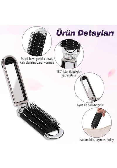 Mini Katlanabilir Aynalı Tarak Saç Fırçası Pratik Taşınabilir Her Saça Uygun Aynası Çıkabilen Belirtilmemiş