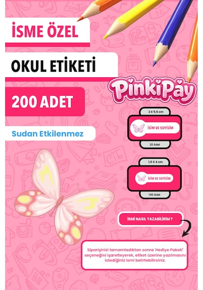 İsim Yazılabilir Sevimli Ve Güzel Kelebekler Temalı Okul Etiketi Kalem & Defter İçin 200 Adet Çoklu