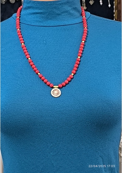 Fy Doğaltaş 6mm 1 Kalite Mercan Kolye Zirkon Sallantılı Kırmızı