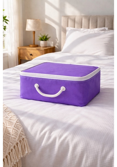 Şeffaf Kapaklı Saklama Hurcu 28x32x15 Kıyafet, Çorap Ve Dolap Düzenleyici Organizer Mor