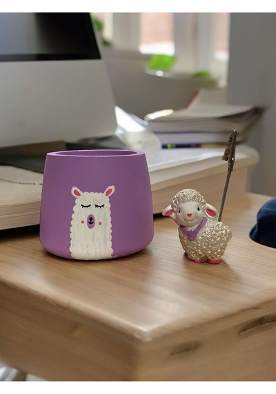 Sevimli Kuzu Not - Fotoğraf Tutuculu Saksı Seti Hediyelik Ofis Seti Lila