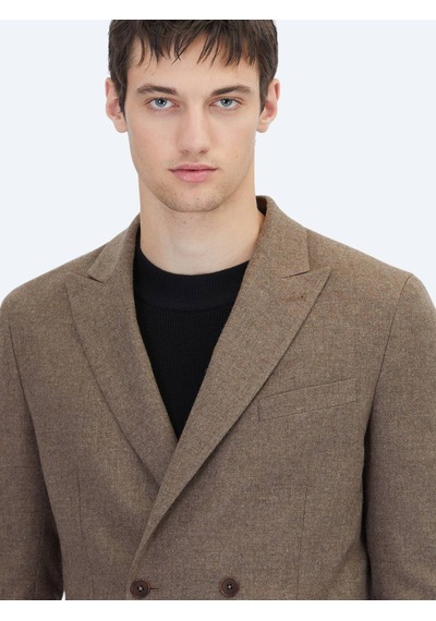 Kip Kahverengi Modern Fit Yün Karışımlı Ceket Kahverengi