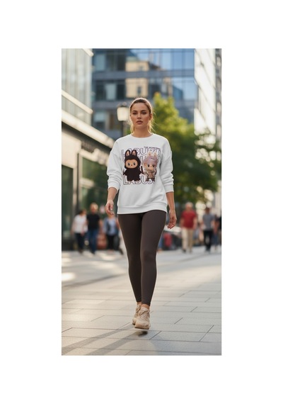 The Kadın Soft Touch Ayıcık Desenli %100 Pamuk Sweatshirt - Casual Fit- Krem/pembe Krem