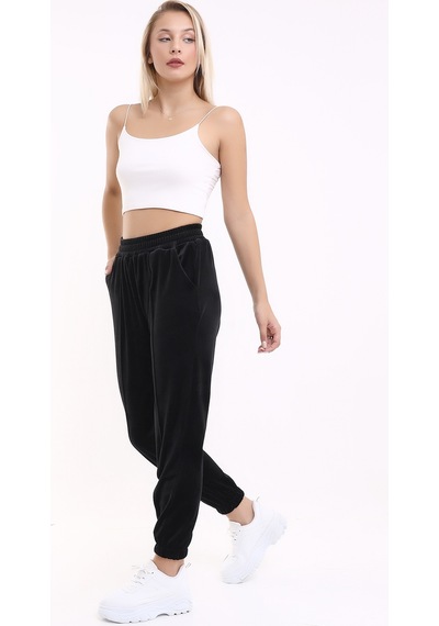 Winmoda34 Kadife Eşofman Jogger Siyah