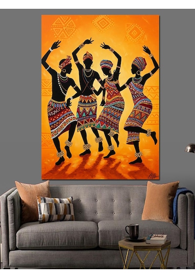 Geleneksel Dans Eden Afrikalılar Dekoratif Kanvas - Mdf Ahşap Tablo