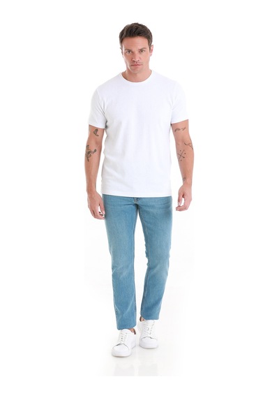 Hatemoğlu Beyaz Regular Fit Jakarlı Bisiklet Yaka Tişört 35103024c005 001 Beyaz
