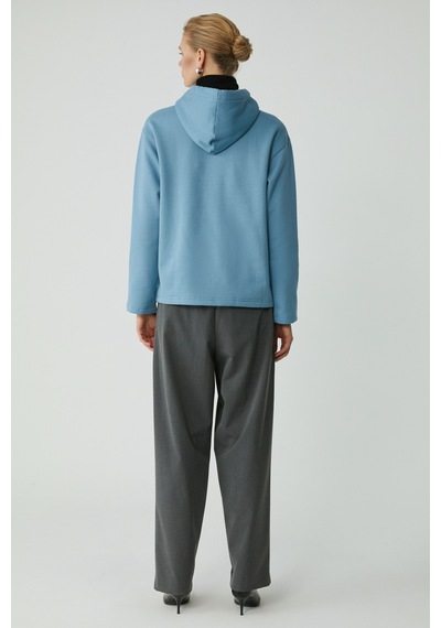 Ethıquet Pıper Kadın Içi Polarlı Yumuşacık Comfort Fit Kapüşonlu Kanguru Cepli Mavi Sweatshirt