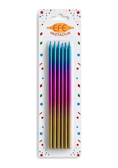 Metalik Gold Pembe Mavi Uzun Pasta Mumu 20 Cm Çok Renkli
