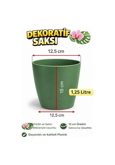 Orkide Saksısı Koyu Yeşil Dekoratif Dış Saksı 1 Adet- 12 Pot Şeffaf Orkide Üretim Saksısı Hediyeli