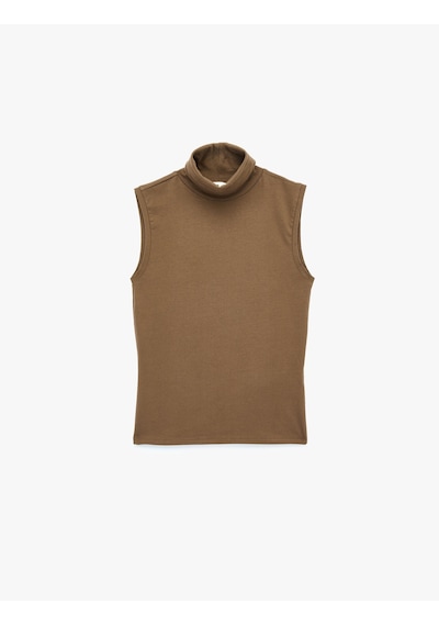 Koton Pamuklu Slim Fit Dik Yaka Kolsuz Bluz Kahverengi 6sak10046pk Kahve