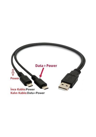 Micro Mikro USB Y Kablo Data Power Çevirici Dönüştürücü Adaptör