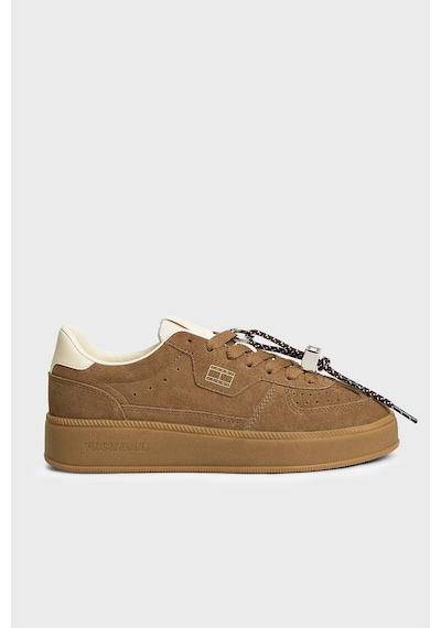 Tommy Jeans Logolu Süet Deri Sneaker Ayakkabı Kadın Ayakkabı En0en03122 Gwı Kahve