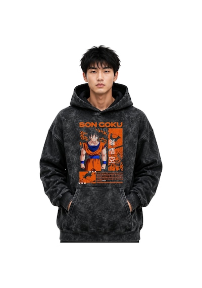 Sevbano Son Goku Dragon Ball Anime Baskılı Unisex Oversize Yıkamalı Premi Siyah