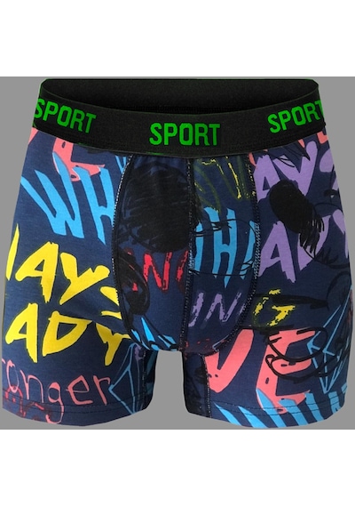 Erkek Desenli 5'Li Premium Kutu Penye Pamuklu Likralı Boxer Çok Renkli