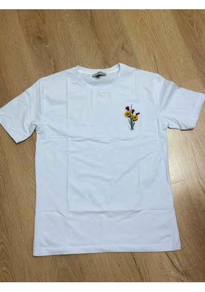Yubistitch Tshirt Nakış İşlemeli 3d Çiçek-kalın- Beyaz