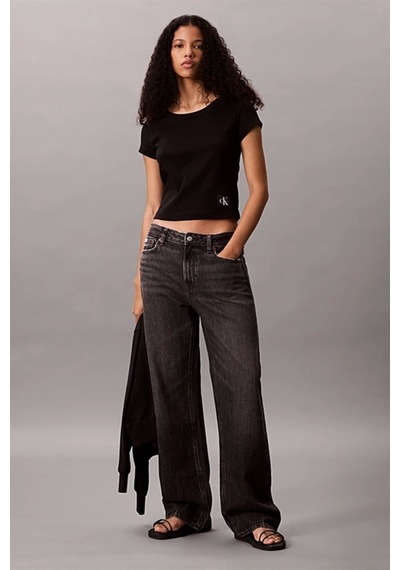 Calvin Klein Jeans Kadın Etiketli Fitilli Kısa Siyah T-shirt Lv047c200g-ub1 SIYAH