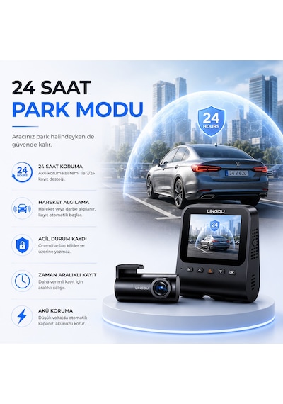 Lingdu V620 4k Araç Kamerası 4k + Fhd Çift Kamera Adas Wifi 6 Gps Hareket Ve Darbe Algılama