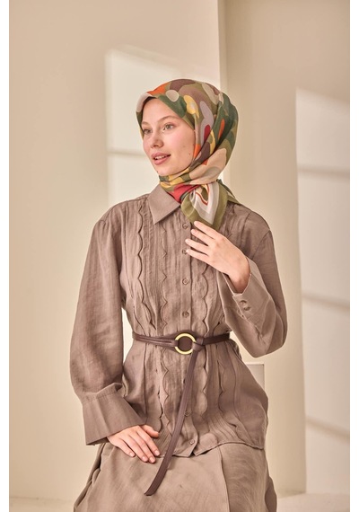 Silk Home Aura Eşarp 140003-08 Haki, Bordo, Kahverengi, Butter Yellow