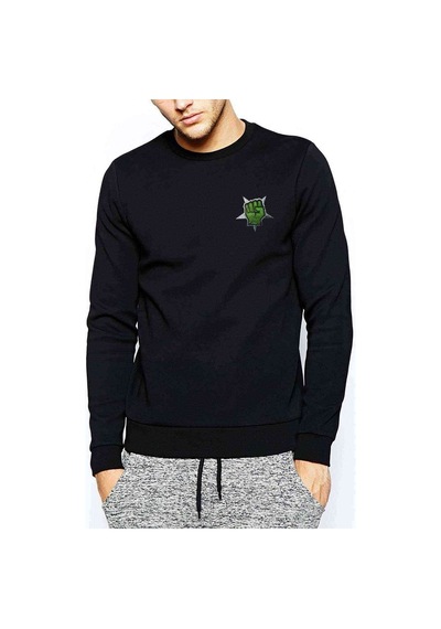 Overkill Yumruk Baskılı Siyah Erkek Örme Sweatshirt