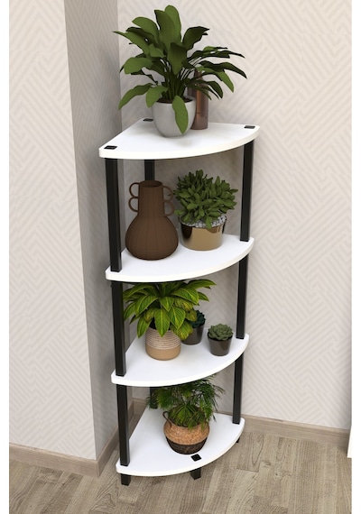 Flora 4 Raflı Moblen Çiçeklik Saksılık Balkon Bahçe Dekor Raf Stand-beyaz Beyaz