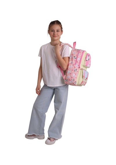 Kaukko Kids Dört Bölmeli Kız Çocuk Hello Baskılı Sarı - Pembe Okul Sırt Çantası - L5308 Çok Renkli