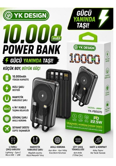 Yk Desıgn Pb-5070 10.000 Mah 22.5w Magsafe Powerbank Siyah