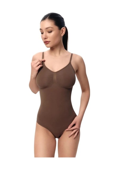 Mistirik Mamey Model Çıtçıtlı Toparlayıcı Body Sıkılaştırıcı Body Seamless Model Örme Kumaş Kahve Renk12 Kahverengi