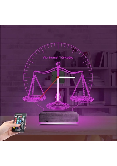 Luvivia Avukat Hediye Terazi Hukuk Tema Kişiye Özel Saatli 3d Lamba - Masa Gece Lambası Şeffaf
