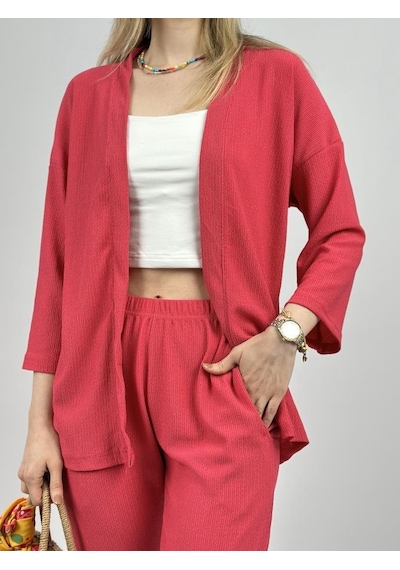 Kadın Pantolonlu Alt Üst İkili Kimono Takım Rahat Kalıp 001