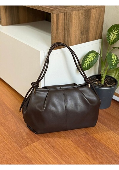Lovelystore Kadın Düğüm Detaylı Orta Boy Suni Deri Fermuarlı Omuz Çantası En30 Boy 20 Acı Kahverengi
