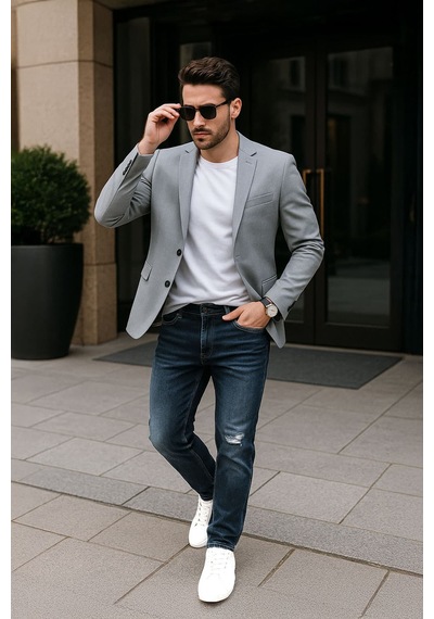 Erkek Dizi Yırtık Jean Pantolon Koyu Mavi 001