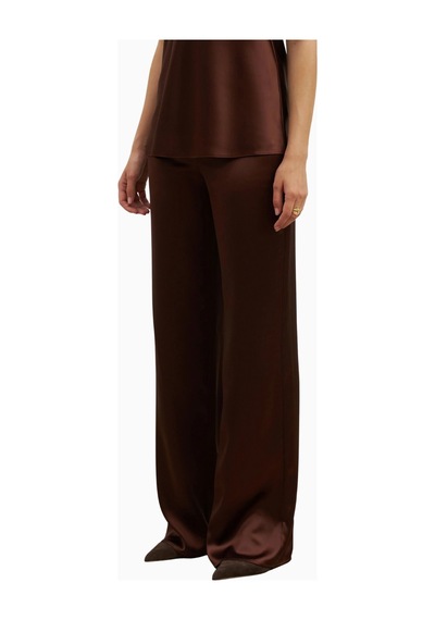 Because Of Alice Formal Satin Straight Leg Trousers Saten Düz Paça Kadın Pantolon Koyu Kahverengi