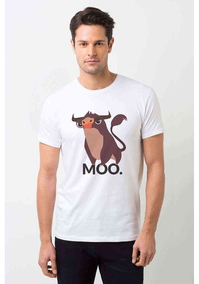 Moo Baskılı Beyaz Erkek Tshirt