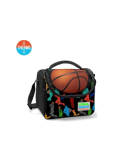 Siyah Basketbol Desenli Okul Sırt Çantası,thermo Beslenme,üç Bölmeli Kalemlik 3'lü Set Go23471set02