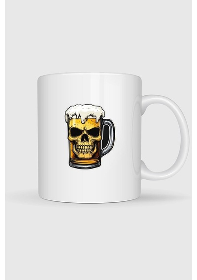 Foamy Skull Beer Baskılı Kupa Bardak Beyaz