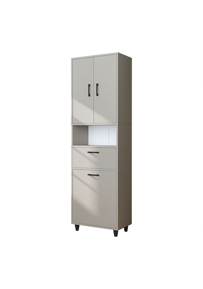 Çamaşır Sepetli Banyo Dolabı, Çok Amaçlı Çekmeceli Dolap 60 X 200 Cm Kumtaşı