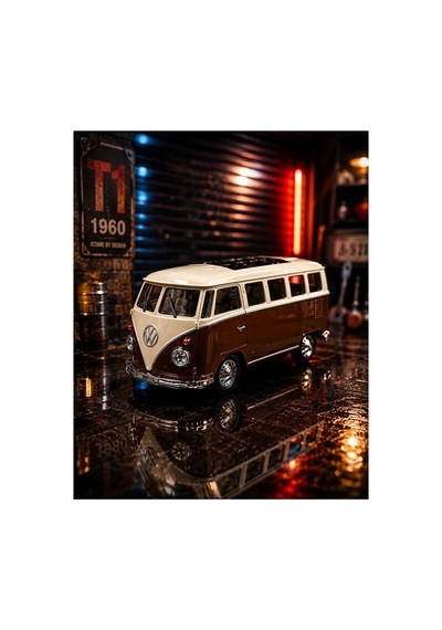 Volkswagen T1 Minibüs Diecast Model Araba Kahverengi Özel Standlı Klasik Nostaljik Minibüs