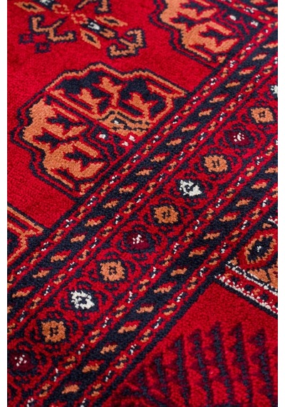Eko Halı Herat Her 03 Red Afgan Desenli Viskon Sıkı Dokuma Kaymaz Tabanlı İnce Makine Halısı Krem - Kırmızı