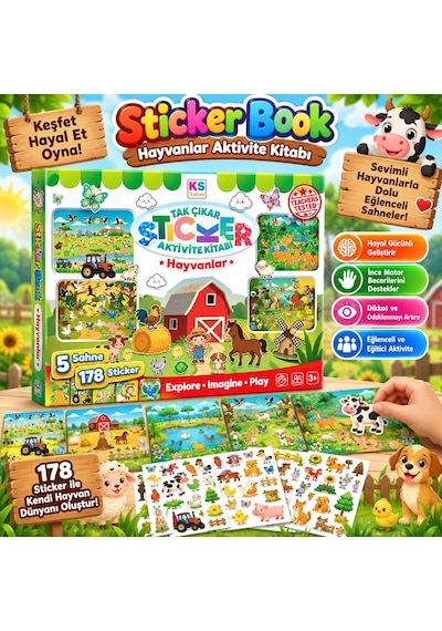 Sticker Book Animals Hayvanlar Aktivite Kitabı 5 Sahne 178 Sticker Çocuklar İçin Çıkartma Kitabı