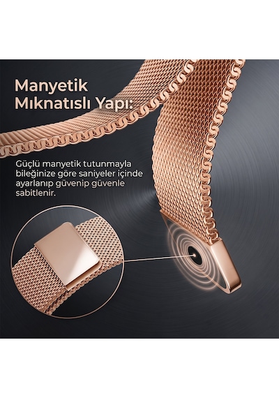 Caseonn Garmin Forerunner 170 Music Kordon Manyetik Metal Hasır Kayış Siyah