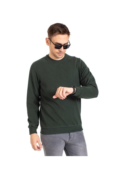 Erkek Klasik Regular Kalıp Pamuklu Selanik Yuvarlak Yaka Sweatshirt 1111-Haki Yeşili-Haki Yeşili Haki