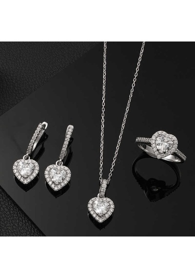 Casera's Gümüş Beyaz Taşlı Kalpli Kadın Set Csr2185188 Gümüş