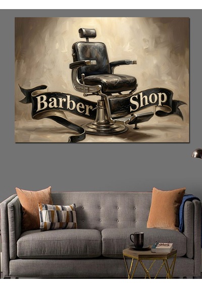 Barber Shop Nostaljik Berber Koltuğu Dekoratif Kanvas - Mdf Ahşap Tablo