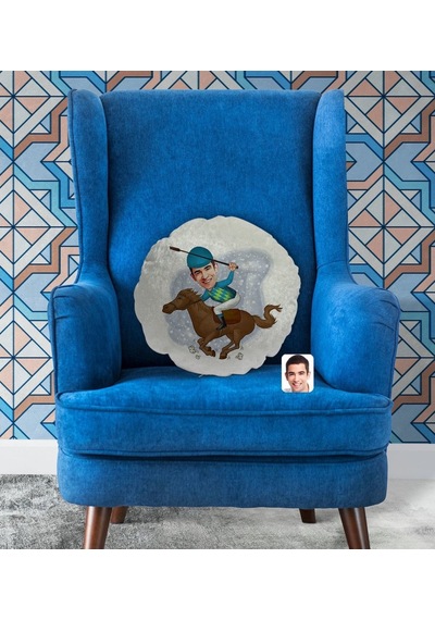 Kişiye Özel Erkek Jokey Karikatürlü Yuvarlak Dekoratif Kırlent Ya