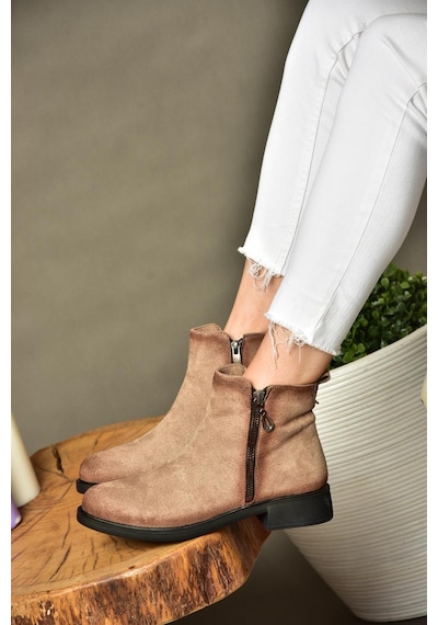 Fox Shoes R374050402 Vizon Süet Alçak Tabanlı Kadın Bot Vizon-süet