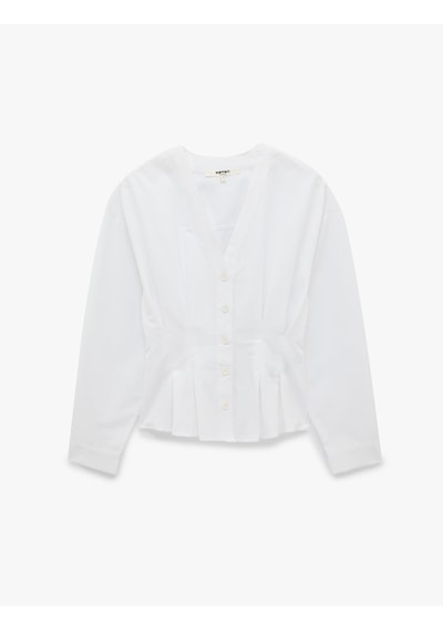 Koton Slim Fit Düğmeli Uzun Kollu V Yaka Poplin Gömlek Beyaz 7wak60103uw