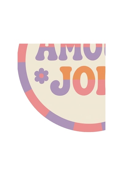 "aura" Serisi - Amour Joie Yazılı Retro Yuvarlak Krem Mor Pastel Dokuma Taban Dekoratif Halı Aura26 Çok Renkli